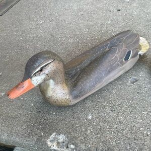 Wooden Duck Decoy with Orange Beak